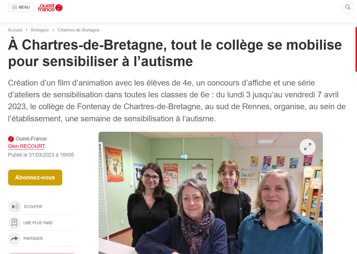 Semaine de sensibilisation à l'autisme au collège - Collège de Fontenay